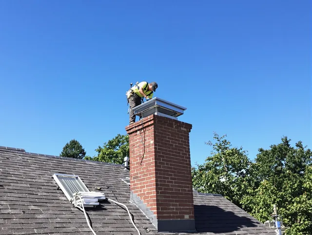 Diamond Bar Chimney Sweep technician measuring a chimney cap in Diamond Bar, CA