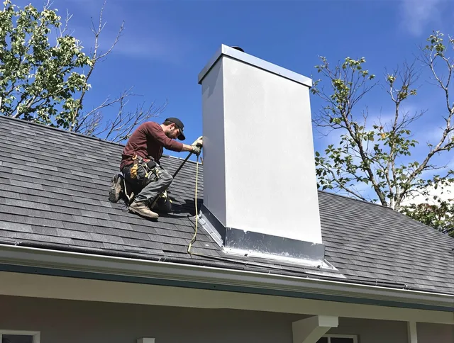 Diamond Bar Chimney Sweep team member finishing chimney construction in Diamond Bar, CA