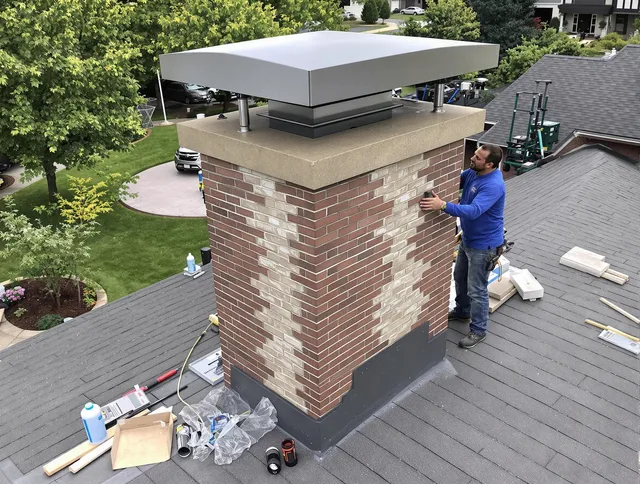 Diamond Bar Chimney Sweep team working on a custom chimney remodel in Diamond Bar, CA