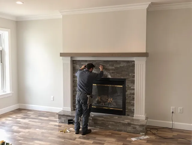 Diamond Bar Chimney Sweep finishing a custom fireplace install in Diamond Bar, CA